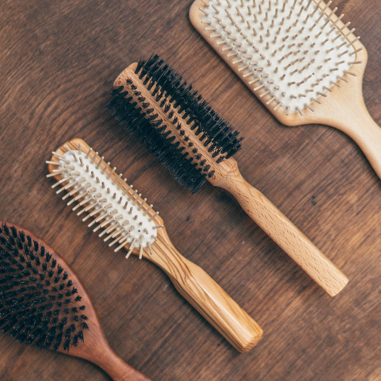 Round and Paddle Wooden Hair Brushes 