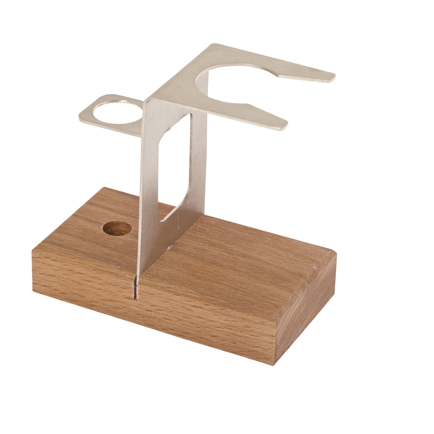 Beechwood & Stainless Steel Stand for a Shaving Brush & Razor