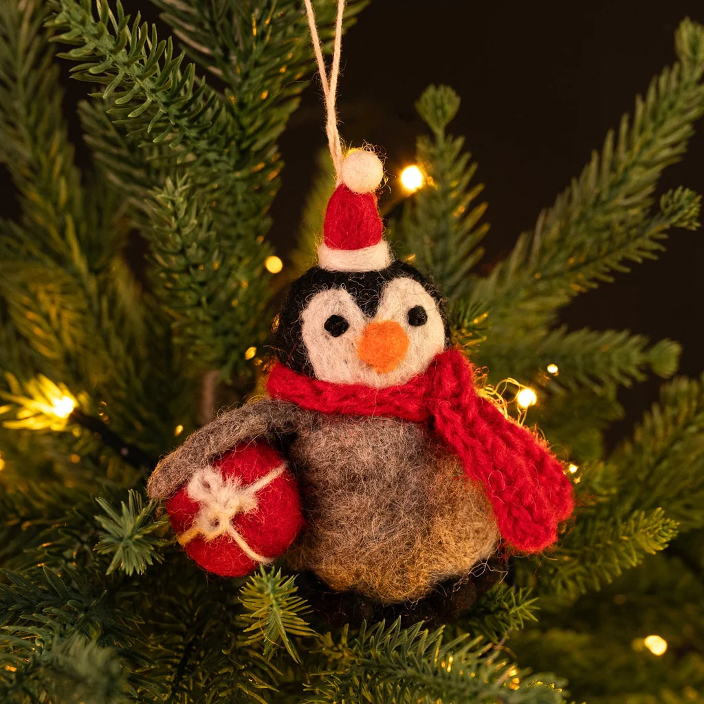 Felt Decoration - Baby Penguin with Present