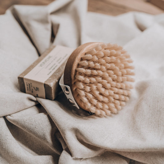 Massage Brush with Soft Bristle and Belt - Round Shape